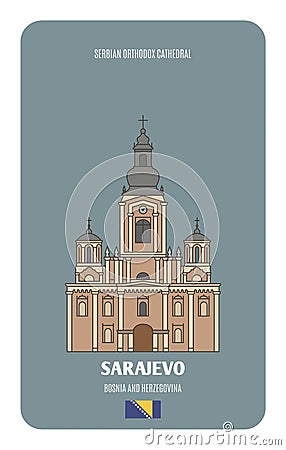 Serbian Orthodox Cathedral in Sarajevo, Bosnia and Herzegovina Vector Illustration