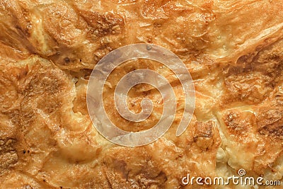 Freshly Oven Baked Serbian Gibanica Crumpled Cheese Pie Golden Crispy Crust Detail Stock Photo