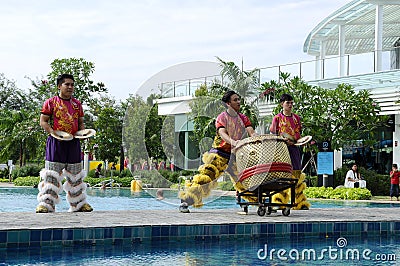 Traditional Chinese drum. Plays together with lion dance by trained drummers. Editorial Stock Photo