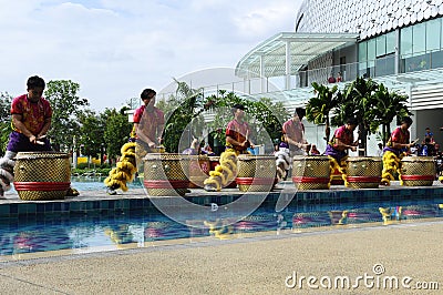 Traditional Chinese drum. Plays together with lion dance by trained drummers. Editorial Stock Photo