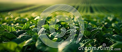 Concept Nature Photography, Summer Landscapes, Serenade of Sunlight on a Verdant Soybean Field Stock Photo