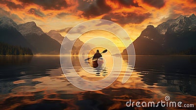 Serene Adventure: Young Woman Kayaking in the Majestic Alps Stock Photo