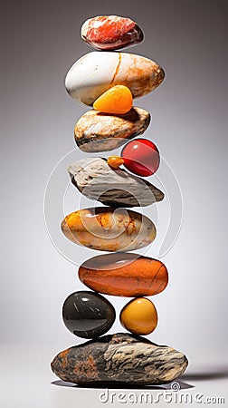 A perfectly balanced zen arrangement stack of colorful stones rocks Stock Photo