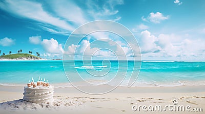 A serene beach with 'Beachside Birthday Bliss' Stock Photo