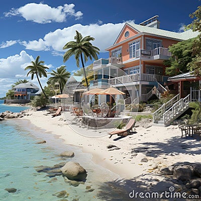 Serene beach with lifelike renderings and rich colors Stock Photo