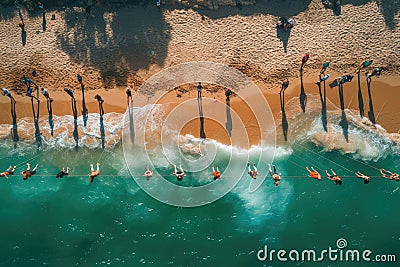 Serene Beachside Slackline Symphony Stock Photo