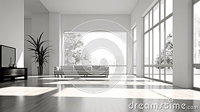 Serene Black And White Minimalist Interior With Ample Natural Light Stock Photo