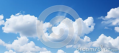 Serene blue sky with fluffy clouds, perfect for inspiring creative designs and tranquility Stock Photo