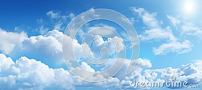 Serene blue sky with fluffy white clouds perfect natural background for summer concepts Stock Photo