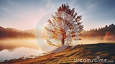 The Serene and Colorful Sunrise of an Autumn Morning Stock Photo