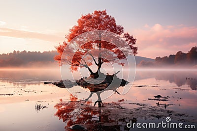 Serene Dawn: Colorful sky, nature awake., generative IA Stock Photo