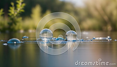 Serene Elegance: Close-Up Capture of a Tranquil Water Droplet on Lake Surface Stock Photo