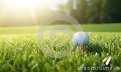 A Serene Golf Ball Resting on a Vibrant, Pristine, and Expansive Green Landscape Stock Photo