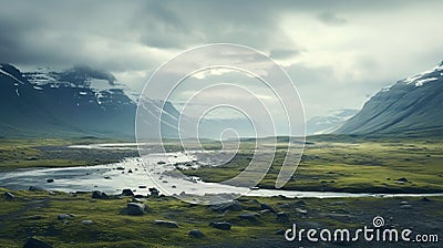 Serene Icelandic Landscape: A 3d Rendered River In Nadav Kander's Style Stock Photo