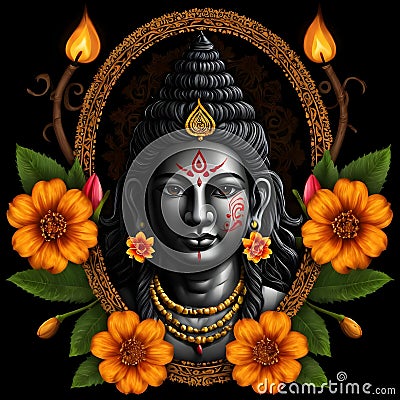 Maha shivratri illustration of trishul damru and flowers with black background shivratri post Cartoon Illustration