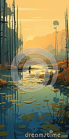 Eerily Realistic Swamp Illustration In Atey Ghailan Style Cartoon Illustration