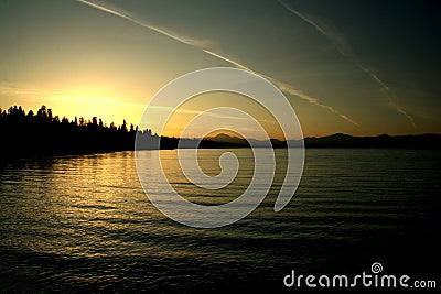 Serene lake sunset Stock Photo