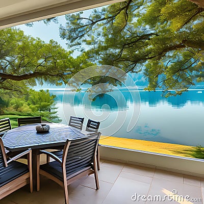 565 Serene Lakeside View: A serene and tranquil background featuring a lakeside view in soothing and natural colors that create Stock Photo