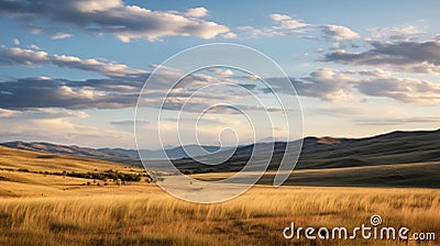 Expansive Landscapes: A Captivating Photo Of A Grassy Field With Hills Stock Photo
