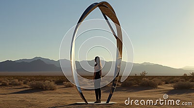 Serene Metal Sculpture Reflecting On Being In The Desert Stock Photo