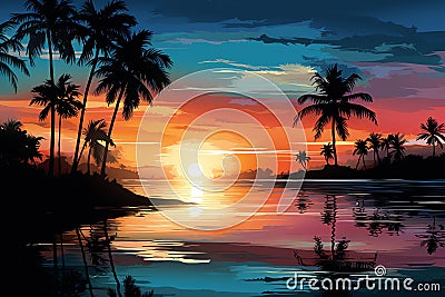 A serene moment of reflection by the ocean vector tropical background Stock Photo