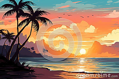 A serene moment of reflection by the ocean vector tropical background Stock Photo