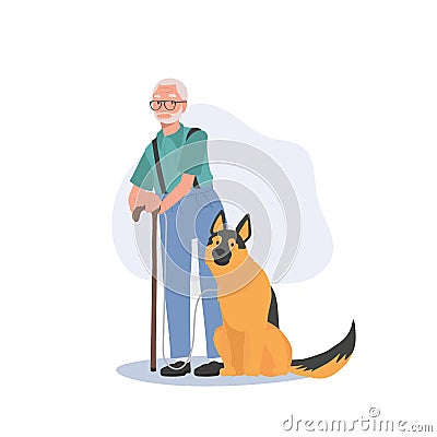 Serene Moments, a Senior man and his Loyal German Shepherd Enjoying Outdoor Togetherness Vector Illustration