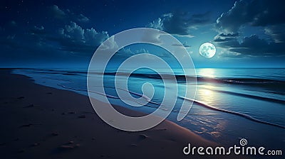 Serene moonlit beach, where the gentle waves kiss. Ai Generated.NO.04 Stock Photo