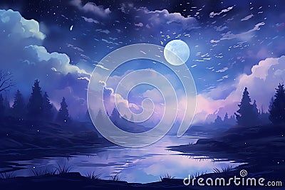 Serene moonlit night scene self care background Stock Photo