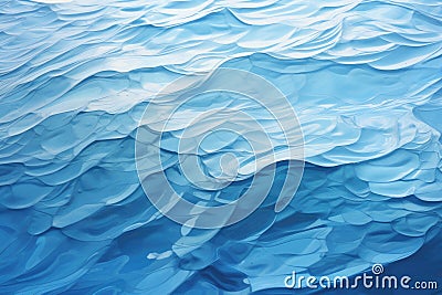 A serene painting of blue water with gently rolling waves on canvas, capturing the calmness and beauty of the ocean, A fluid and Stock Photo