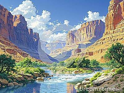 The serene path of a river through a canyon Stock Photo