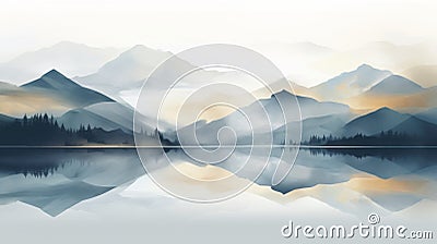 Abstract Mountain Landscape With Reflection In Lake - Soft Muted Color Palette Stock Photo