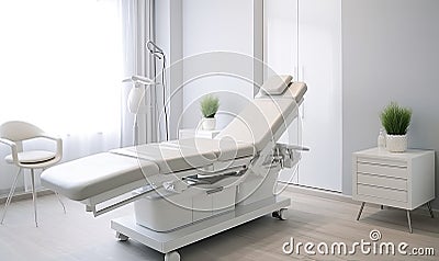 A Serene Sanctuary: The White Hospital Bed in a Tranquil White Room Stock Photo