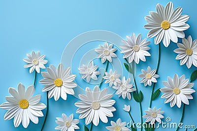 Serene Sea of Daisies: Fondant Florals Adrift on a Calming Azure Canvas. Generative AI Stock Photo