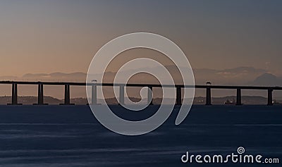 Serene Dusk over Niteroi Bridge in Rio de Janeiro Long Exposure Stock Photo