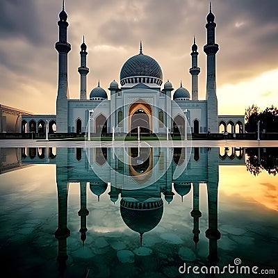 Serene splendor, capturing the beauty of a mosque during ramadan Stock Photo