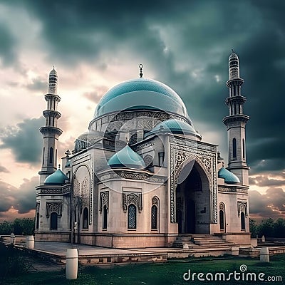 Serene splendor, capturing the beauty of a mosque during ramadan Stock Photo