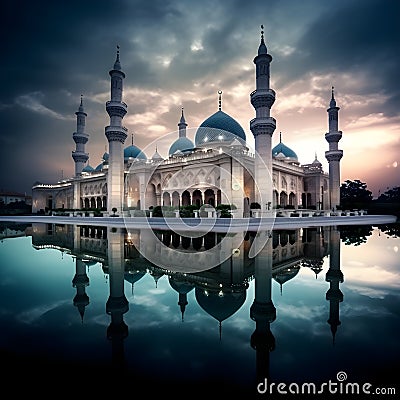 Serene splendor, capturing the beauty of a mosque during ramadan Stock Photo