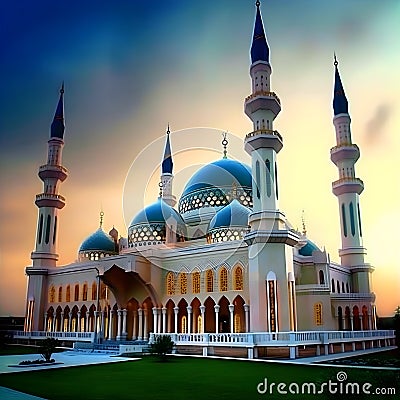 Serene splendor, capturing the beauty of a mosque during ramadan Stock Photo