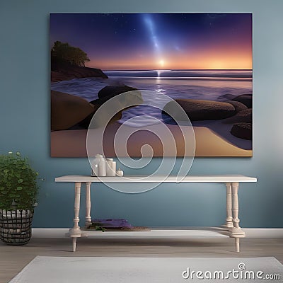 A serene, starlit beach where mermaids rise from the waves to sing to the moon2 Stock Photo