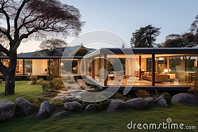 Serene and stylish a modern home nestled in the countryside during the breathtaking spring season Stock Photo