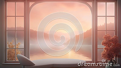 a serene sunrise view from a window Stock Photo