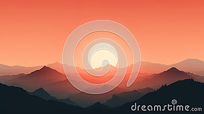 Serene Sunset in the Majestic Mountains AI Generated Cartoon Illustration