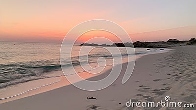 A serene sunset over a beach with soft pinks and oranges Stock Photo