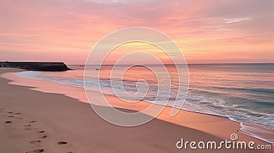 A serene sunset over a beach with soft pinks and oranges Stock Photo