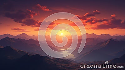 Serene Sunset Over the Majestic Mountains AI Generated AI Generated Cartoon Illustration