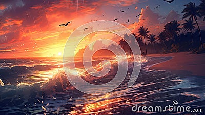 Serene Sunset over Tropical Waters Stock Photo