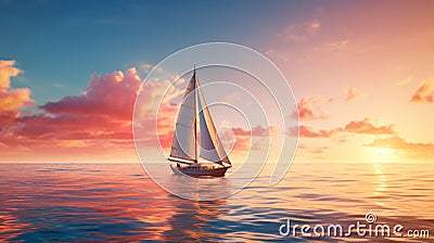 Serene Sunset: A Romantic Sailboat In The Ivory Sea Stock Photo