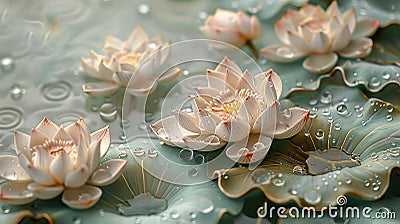 Serene water lilies on a tranquil pond Stock Photo