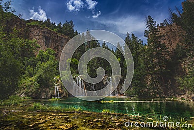 Serene Hanging Lake Waterfalls Stock Photo